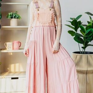 Pink Lace-Trimmed Jumpsuit embroidery, unique and stylish
